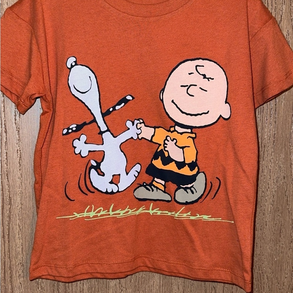 Peanuts Orange Short Sleeve Tee with Snoopy and Charlie Brown